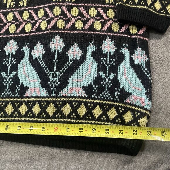 80s 90s Sweater Size L/XL New Wave Fair Isle Blue Bird Fuzzy Crewneck Pastel - Picture 7 of 9